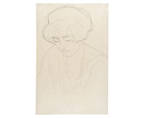 Gustav Klimt    1862 Baumgarten/Wien - 1918 Wien Mit gesenktem Blick. Um 1916. Bleistiftzeichnung. Verso wohl von Gustav Zimp
