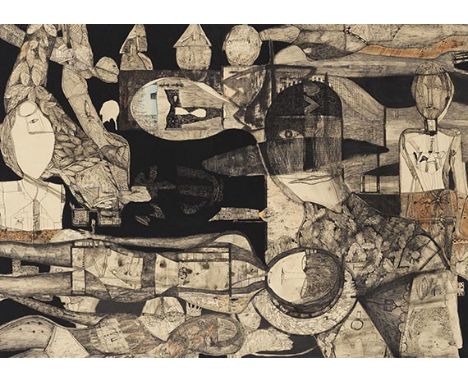 Gerhard Altenbourg     1926 Rödichen - 1989 Altenburg Um die Nacht. 1952. Mischtechnik. Tusche, Aquarell und Ölstift.  Rechts