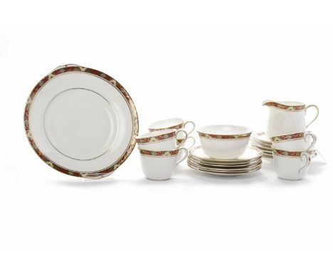 ROYAL CROWN DERBY 'CLOISONNE' PATTERN TEA SETcomprising six cups, six saucers, six side plates, sugar and cream, and bread pl