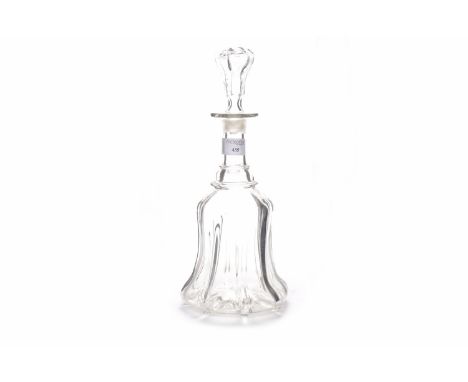 VICTORIAN GLASS DECANTER AND STOPPERof flared waisted form, 34cm high; together with two Victorian rummers, each with knopped