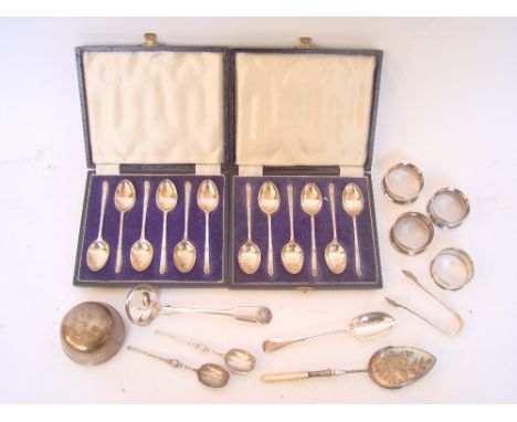 William IV Scottish silver fiddle and shell pattern sauce ladle, Edinburgh 1833 by Roger Turner, set of twelve George VI coff