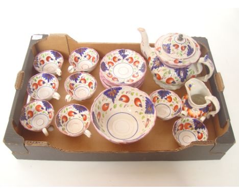 William Smith & Co 'Vedgwood' pottery teaset C. 1840 comprising teapot and cover (replaced finial), eight teacups and eight s