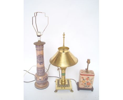 Replica Orient express brass table lamp and two other table lamps (3). 