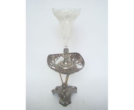 An Art Nouveau design pewter and EPNS epergne. 