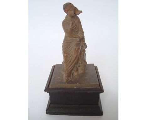 After the antique, a seated plaster figure cloaked goddess with a dove on her shoulder, impressed R. Lechner.  Wien.  II FR, 