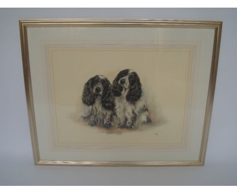 A portrait of Blue Roan Spaniels, pastel, signed Nikki. 