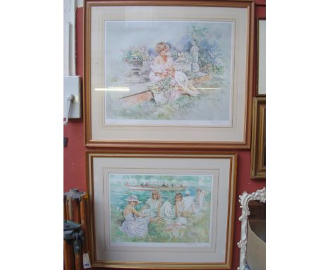 A limited edition Gordon King print 'Regatta', 190/575 and another of a girl seated on a bench, both signed in pencil by the 