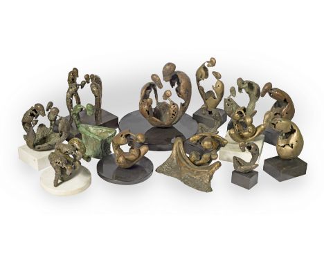 Stella Shawzin (South African, 1920-2020)Lesotho figures I: fourteen sculptures bronze38 cm high and smaller, various sizes.(