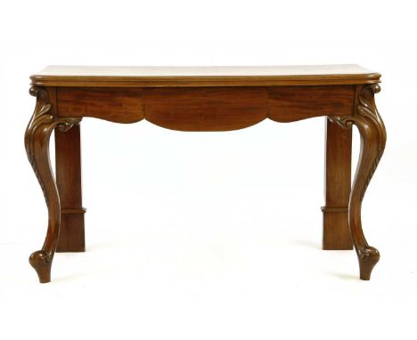 A 19th century mahogany console table, the rectangular top above frieze drawer on cabriole supports, 140cm wide, 57cm deep, 8