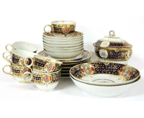 A Worcester Flight Barr and Barr part tea set, c.1810-20, in the `Yes' pattern, each piece initialled `KA' with several piece