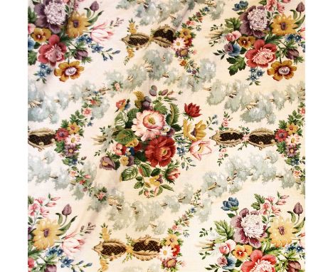 A pair of lined Sanderson floral patterned curtains, each; 160cm wide, 220cm drop