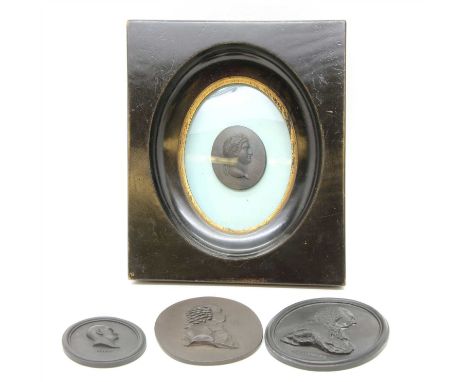 A Wedgwood black basalt oval portrait medallion of Charles Pratt, First Earl of Camden, Lord Chief Justice, impressed title a