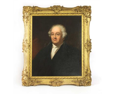 19th Century British School A HALF LENGTH PORTRAIT OF A MAN Oil on canvas Gilt gesso frame 75 x 62cm
