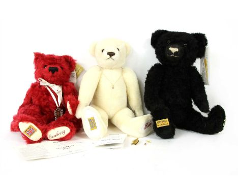 Three modern limited edition Merrythought teddy bears, comprising 'Ruby Bear', Diamond Anniversary Bear' and 'Cranberry Bear'