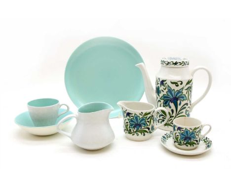 A Poole Pottery dinner service, with malt green glaze, together with a foliate decorated Midwinter service