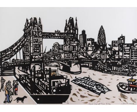 δ Chris Orr (b.1943)Black Dog at Tower BridgePaper relief print printed in colours, 2009, signed, titled, dated and numbered 
