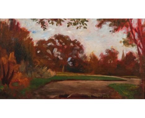 ATTRIBUTED TO SIR ALFRED MUNNINGS (BRITISH, 1878-1959)Sketch of an autumnal landscapeoil on canvas25 x 45.5cmARRFootnoteMunni