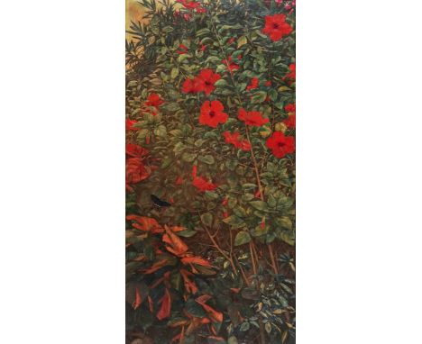 WINIFRED STRANGMAN (BRITISH, 1874-1955) (4)Indian flowers and butterflies, a set of fouroil on canvaseach 153 x 71.5cmARR(4)P