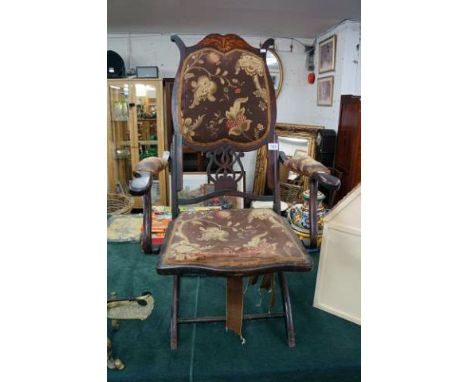 Art Nouveau folding inlaid campaign chair A/F