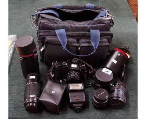 Pentax P30 SLR camera and various equipment