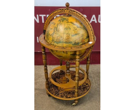 An Italian style terrestrial globe cocktail cabinet/trolley 