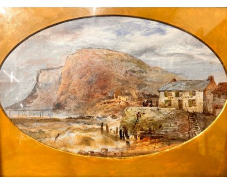 R. Stubbs, The old harbour at Straithes, mixed media, framed