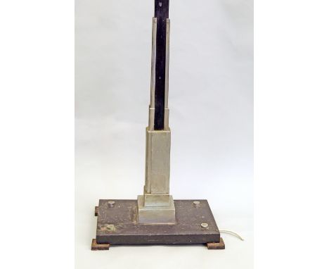 An Art Deco black metal and chromed standard lamp base c.1930s, on a rectangular base, raised on square feet, 142cm high incl