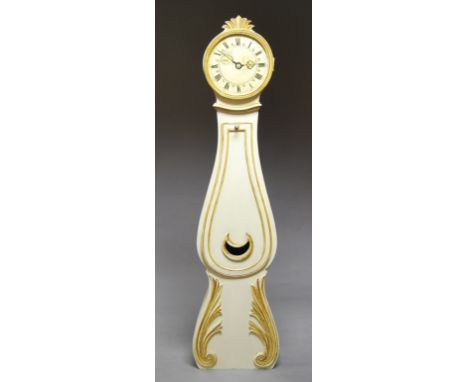A Gustavian style longcase clock, 20th century, the case with gilt lined moulding above applied acanthus decoration, the dial