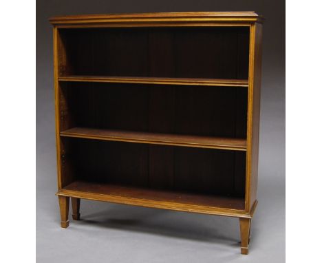 An Edwardian mahogany open bookcase with adjustable shelving, 122 x 114 cm and a hanging wall shelf, 91 x 86 cm