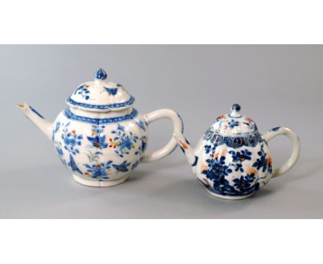 A Chinese export porcelain teapot, 18th century, painted with sprays of flowers and butterflies, 13.5cm. high, together with 