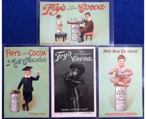 Postcards, a good selection of 4 poster adverts for Fry's Cocoa and Milk chocolate, inc. Edwardian actress in fur coat and ha