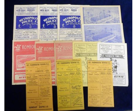 Football programmes, Bury Town FC, a group of 14 1960s aways v Great Yarmouth, Romford &amp; Metropolitan Police (a few wtf &