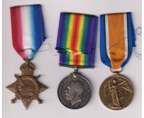 Military medals, a trio of First World War service medals awarded to Private P Sharp of the Leicestershire Regiment all with 