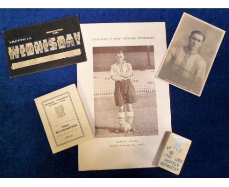 Football, Sheffield Wednesday, small selection of items, two postcards, one from the Wrench Famous Football Teams  Series, th