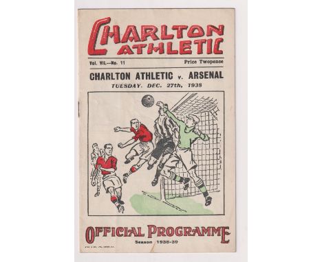 Football programme, Charlton v Arsenal, 27 December 1938, Division 1 (gd) (1)