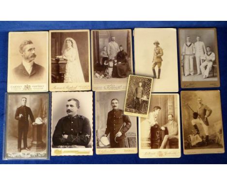 Cabinet Cards and Carte de Visite, One carte de visite circa 1865 and cabinet portrait photographs from India of military, na