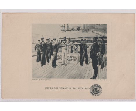 Cigarette card, Player's, Cabinet Size Pictures (Green front, printed back), type, 'Serving out tobacco in the Royal Navy' (g