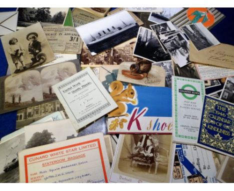 Ephemera, 70 items from the early 20thC to include advertising (K shoes, Cantharidine and Rosemary Pomade, Swan &amp; Edgar's
