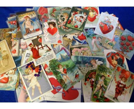 Postcards, a fine selection of approx. 70 Valentine greetings cards, with many chromos &amp; embossed cards. Themes inc. cher