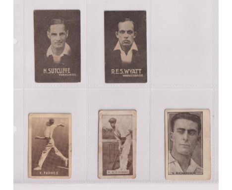 Trade cards, Australia, 5 cricket cards, MacRobertson's, Cricketers, 2 cards, H. Sutcliffe (Yorks) &amp; R.E.S. Wyatt (Warwic