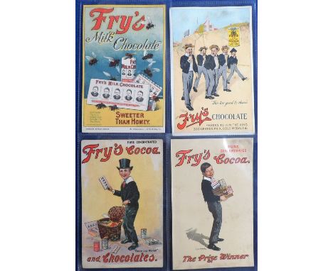 Postcards, a fine selection of 4 poster adverts for Fry's Cocoa and Chocolates inc. 5 public schoolboys 'Far to good to share