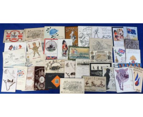 Postcards, WWI, Xmas Greeting, 1912-1919, inc. Salonika, Patriotic, Q.R.Lancers, Highland Light, City of London (India), Colo
