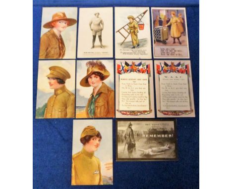 Postcards, Women at War, WWI, inc. Reg Maurice, The Army and Navy Girls by Henderson (4), W.A.A.C. song card (2),(gen gd/vg) 
