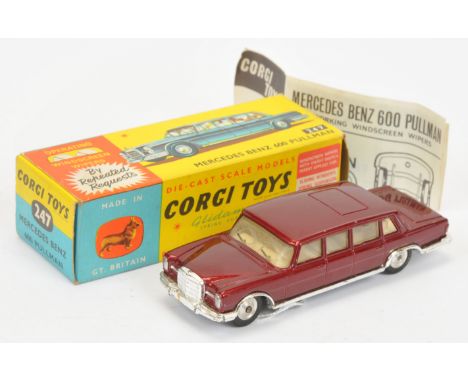 Corgi 247 Mercedes Benz 600 Pullman - maroon with cream interior, bright plated parts, with working windscreen wipers - Excel