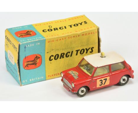 Corgi No.317 Morris Mini Cooper "Rallye Monte Carlo" - red body, white roof with chrome spot light (Faded), spun hubs, racing