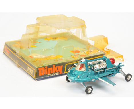 Dinky No.102 "Joe's Car" - finished in metallic blue , white, chrome and red engine - Excellent in a Good carded base, bubble