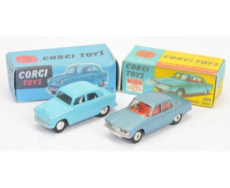Corgi pair of models - (1) 252 Rover 2000 - light metallic blue, red interior - Excellent with some chips in REPRODUCTION box