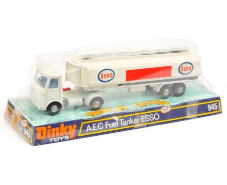 Dinky 945 AEC "Esso" Fuel Tanker - white cab with pale blue interior - Excellent in Good Plus bubble packing.