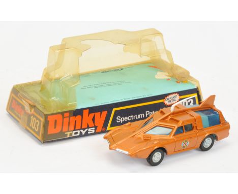 Dinky 103 "Captain Scarlet" Spectrum Patrol Car - in metallic bronze body, blue tinted windows, white base and plastic aerial