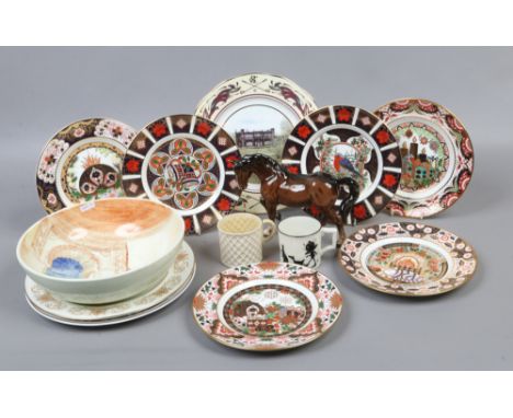 A collection of ceramics to include Royal Crown Derby limited edition Christmas plates, Beswick chestnut mare, Belleek beaker